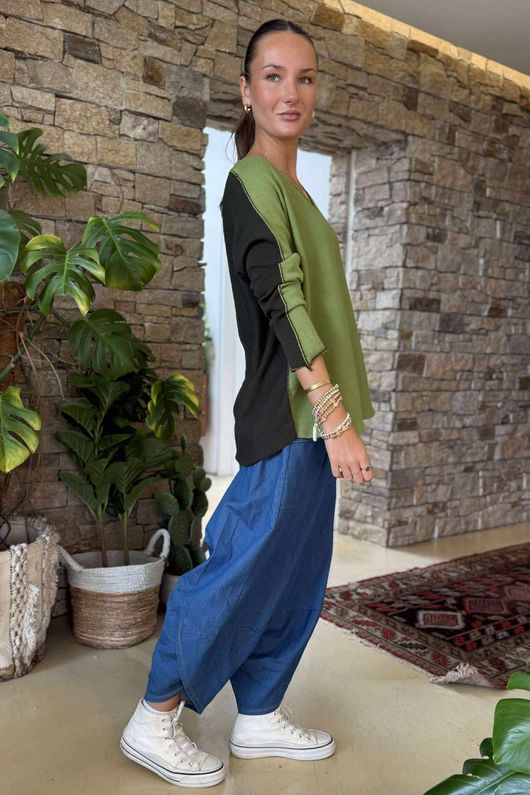 Made in Italy Juno Two Tone Knit Light Olive & Dark Olive /7 =